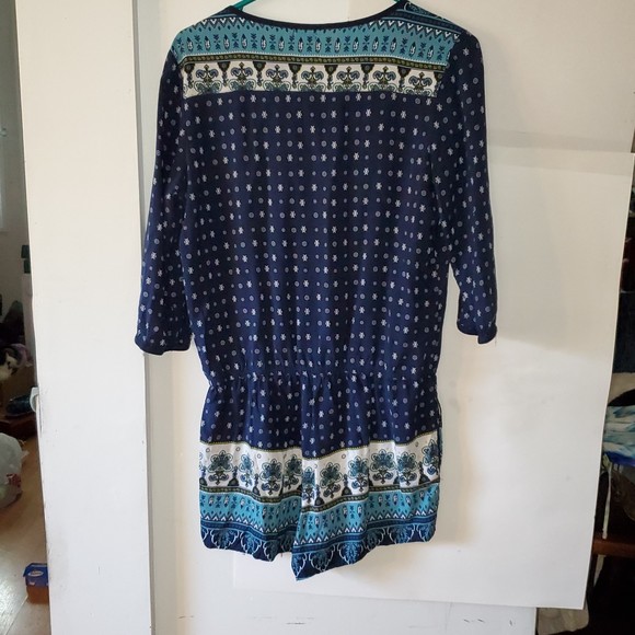 Garage Women's Romper Shorts Outfit Blue & Floral Print Long Sleeves Size S/P - Picture 15 of 16